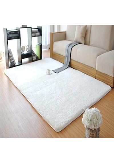 Raschel Carpet Kesme Yolluk Kaymaz Taban Yumuşak Peluş Halı Beyaz