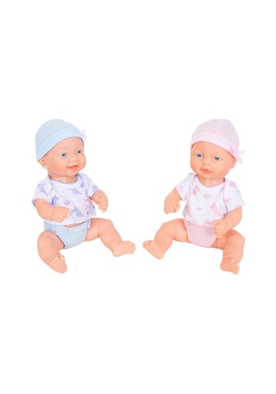Sesli İkiz Bebekler Oyun Seti 32 Cm - Biberonlu Pilli Et Bebekler Piller Dahil