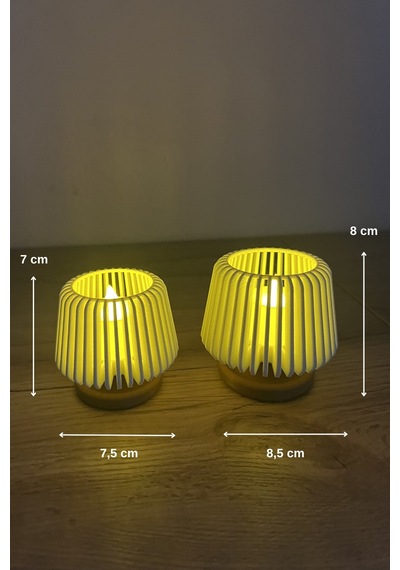 Modern Tasarım Dekoratif Mini Abajur Görünümlü Masaüstü Lambası Ve Mumluk Led Mumlar Dahil