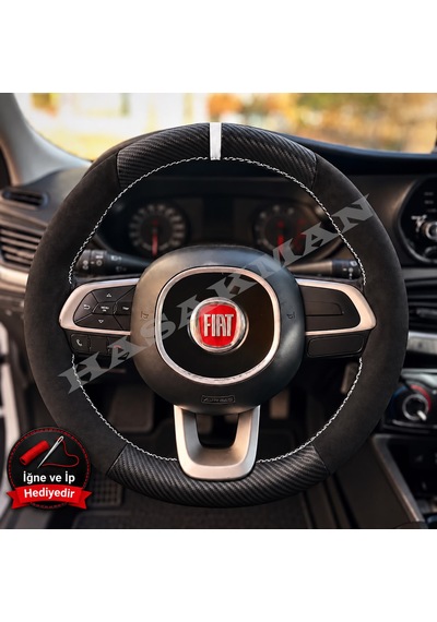 Fiat Pratico Dikme Direksiyon Kılıfı Alcantara Süet Mat Karbon Beyaz Yüzük Ve Dikiş 2015-2022