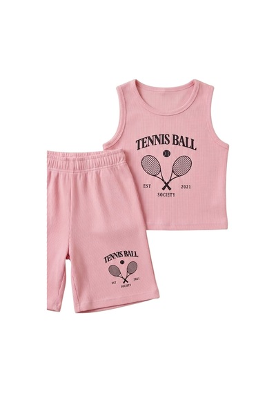 New Kids Kız Takım Çocuk Sıfır Kol Pmb Tennis Baskılı Kız Takım -91209 Pembe