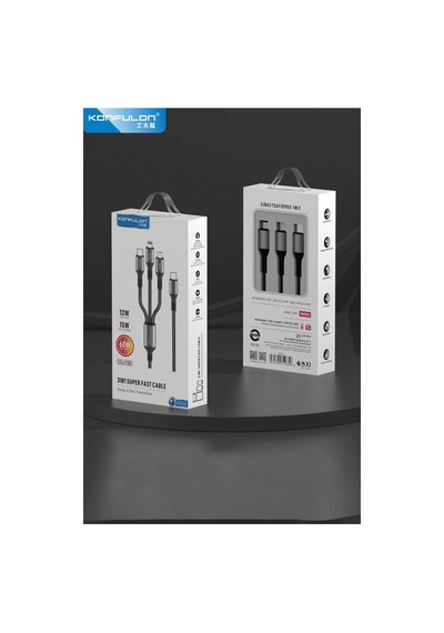 Dc62 3in1 Type-c To 60w Type-c / 12w Lightning / 15w Micro 1.2m Hızlı Şarj Kablo - Siyah Najmaddin
