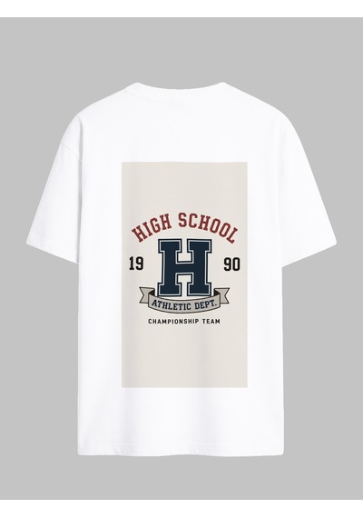 Black Nova Oversize Baskılı Unisex Tişört High School 90 Beyaz