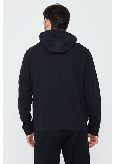 White Stone Siyah Kapüşonlu Yarım Fermuarlı Yandan Cepli Erkek Sweatshirt