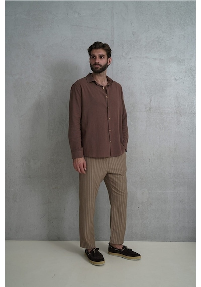 Mai Collection Mai Studios Co. Wesley Erkek Oversize Krinkıl Kahve Gömlek Kahve