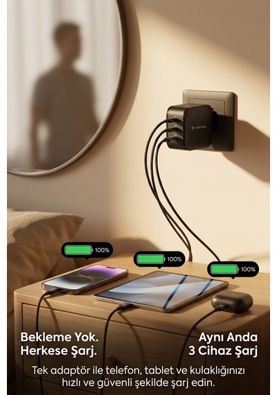 80w Çift Portlu Usb-c Girişli Akıllı Hızlı Şarj Adaptör Kablo Seti - Pd Ve Qc Destekli