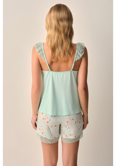Suwen Rayne Atlet Şort Pijama Takımı Sh26605667892 Yeşil