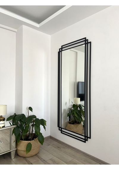 Effe Siyah Metal Çerçeveli 180x80 Cm Dekoratif Ayna 180x80cm-3-lü-siyah