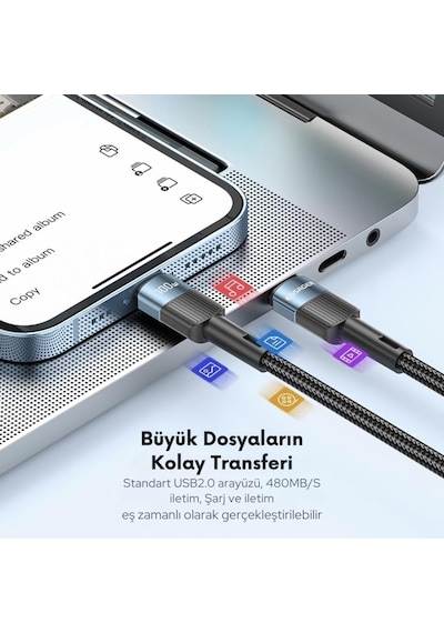3 Metre Qc4.0 Pd 100w Type C To Type C Şarj Kablosu 480mbps Veri Aktarım Şarj Akım Korumalı Standart
