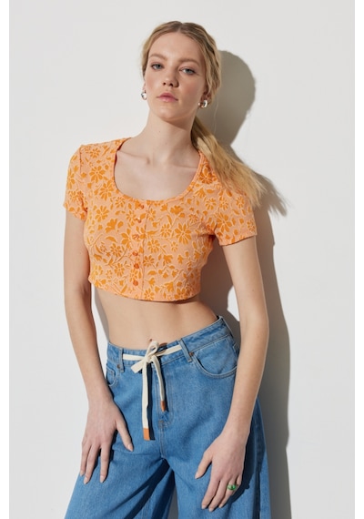 Lee Wrangler Regular Fit Normal Kesim Bisiklet Yaka Turuncu Crop Bluz Turuncu