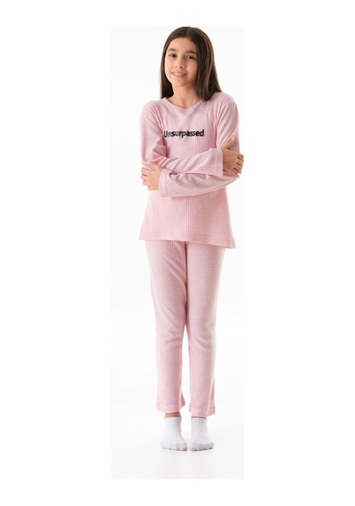 Unsurpassed Baskılı Kız Çocuk Pijama Takımı 25kcck726126245-pudra Pudra