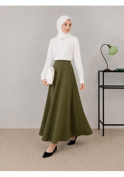 Unika Boutique Kadın Scuba Beli Lastikli Kloş Etek haki