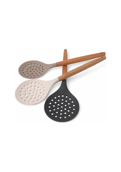 Bambu Saplı Silikon Kevgir, Bambu Uzun Silikon Geniş Kevgir 27cm 3 Renk Seçenekli Taba