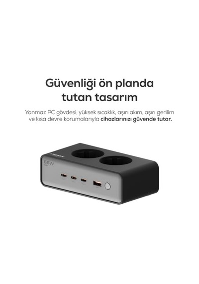 Xenon Smart Masaüstü Priz Hızlı Şarj İstasyonu 6 İn 1 4000w Ac 65w 3 X Usb-c 1 Usb-a 100w Type-c Kablo X6423