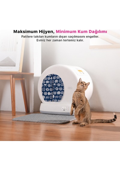 Ubpet C10 Pro Uyumlu Kedi Tuvaleti Perdesi Kum Dağılım Önleyici Mıknatıslı Giriş, Premium Kumaş, Lacivert