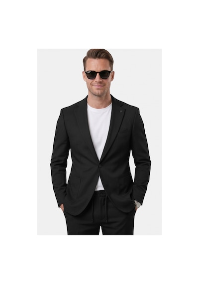 Deep Sea Deepsea Siyah Premium Çizgi Dokulu Slim Fit Likralı 2 Li Erkek Takım Elbise 2600821