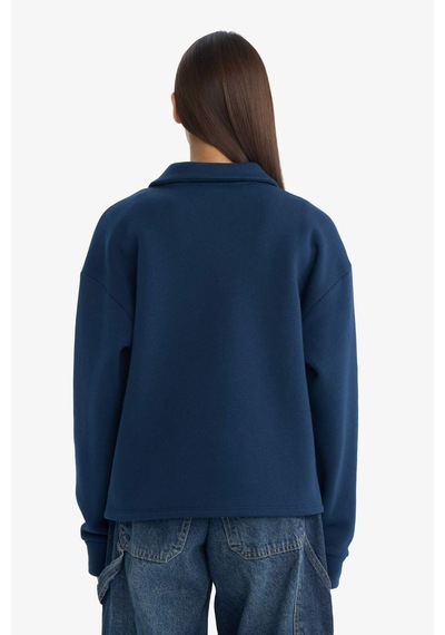 Defacto Coool Oversize Geniş Kalıp Polo Yaka Baskılı Sweatshirt G3721ax25wnnv248 Lacivert-nv248