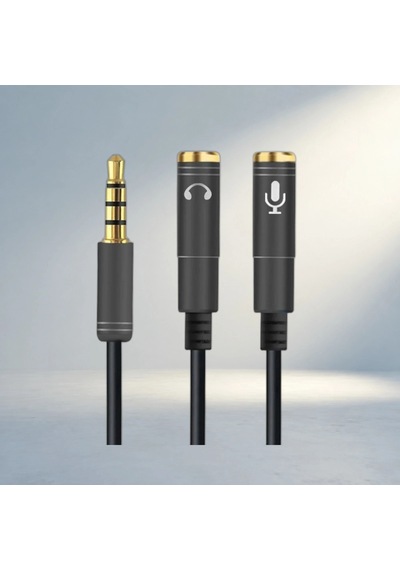 Siyah Örgü Kulaklık Ve Mikrofon Çoklayıcı Aux Kablo 3.5 Mm 00