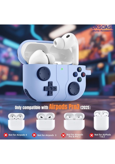 Apple Uyumlu AirPods Pro 3 Oyun Kolu Tasarım Silikon Kılıf Mavi