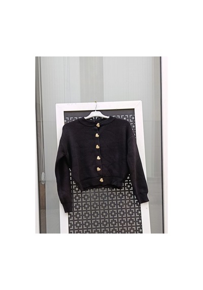 Çınar Boutique Gold Kalp Düğmeli Crop Hırka-bordo - Standart Bordo Bordo