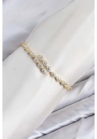 Cm Damla Model Zirkon Taşlı Vıp Seri Gold Renk Pirinç Kadın Bileklik Çok Renkli