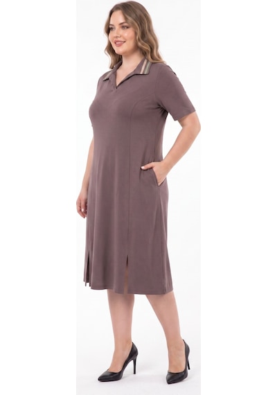 Wearon Kadın Polo Yaka Kısa Kol Likralı Elbise 7386 Bgl-st05664 Kahve