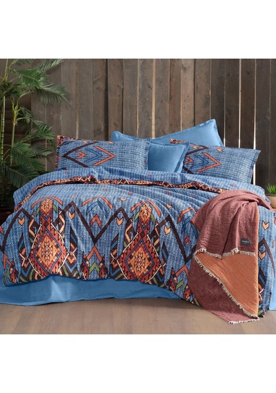 Yakut King Size Battal Boy %100 Pamuk Flanel Pazen Nevresim Takımı Mavi MAVI