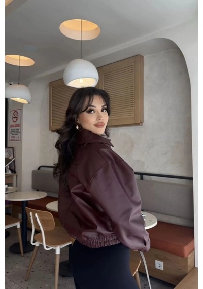 Meecy Kadın Deri Ceket Bordo Bordo