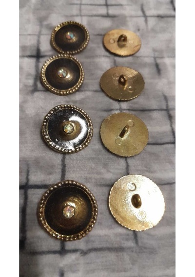 Polyester Mınelı Taşlı Gold Düğme 34 Boy 22 Mm ,8 Adet