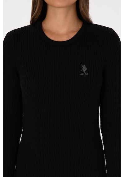 U.S. Polo Assn. Kadın Siyah Bisiklet Yaka Basic Kazak 50307763-VR046