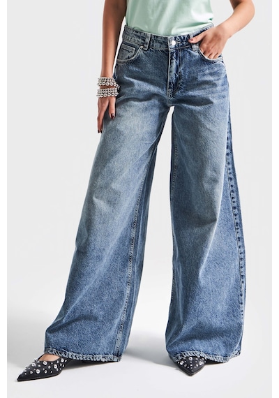 Itsbasic Kadın Mavi Renk 4s5-65 Süper Palazzo Fit Elaphant Leg %100 Koton Denim Jean