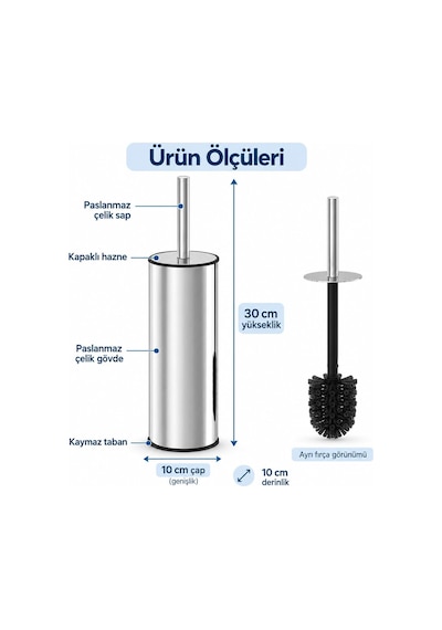 Paslanmaz Çelik Tuvalet Fırçası, Kapaklı Wc Fırçası Seti, Gümüş Renk, Modern Banyo Ve Tuvalet Aksesuarı, Tuvalet Fırçası Beyaz - Çok Renkli