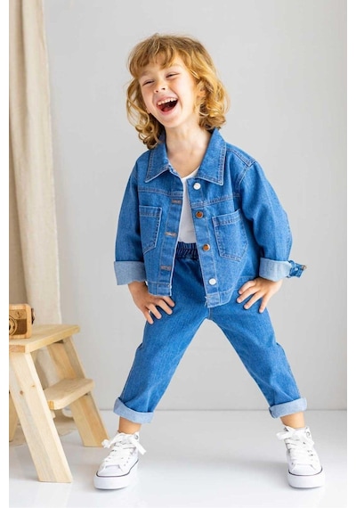 Oliven The Kid Oliventhekid Koyu Mavi Beli Lastikli Cepli Rahat Kesim Unisex Kot Pantolon Koyu Mavi Koyu Mavi