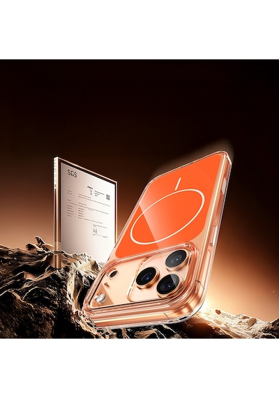 Zore Apple iPhone Uyumlu 17 Pro Kılıf Omsy M-safe Şarj Özellikli Şeffaf Kamera Kontrol Butonlu Lugano Kapak - Lacivert