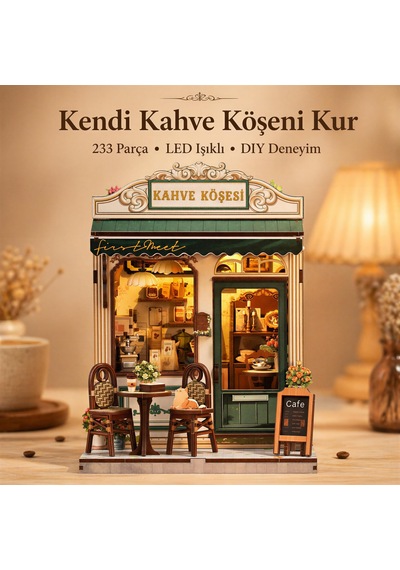 Kahve Köşesi Nook Book Mini Book Nook Dıy Kit Kendin Yap Led Işıklı Ahşap Minyatür Kitap Köşesi