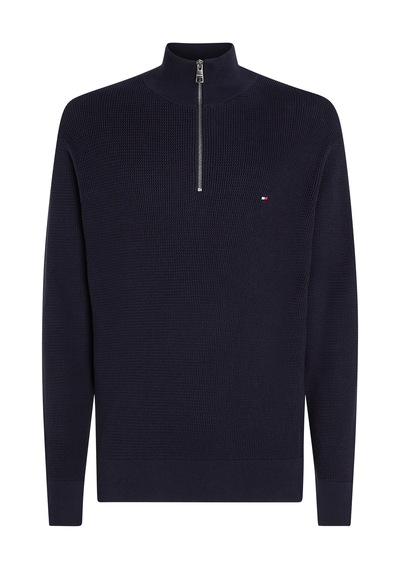 Tommyhilfigertextured Quarter Yarım Fermuarlı Triko Kazak Siyah