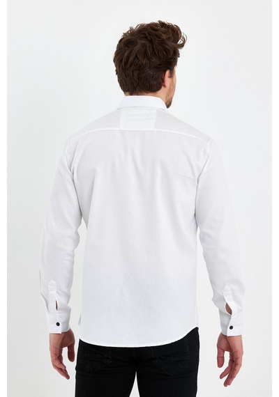 Cool Tarz Erkek Beyaz Çift Cepli Çıt Çıt Düğmeli Slim Fit Kot Gömlek Beyaz Beyaz