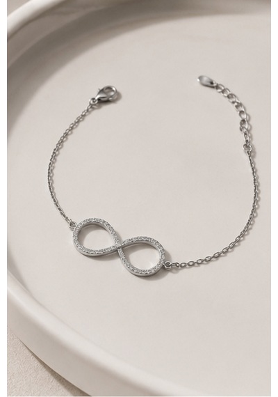 Balenbi Jewelry Kadın Taşlı Sonsuzluk Figürlü Kararmaz Çelik Bileklik Gümüş Ren 1126