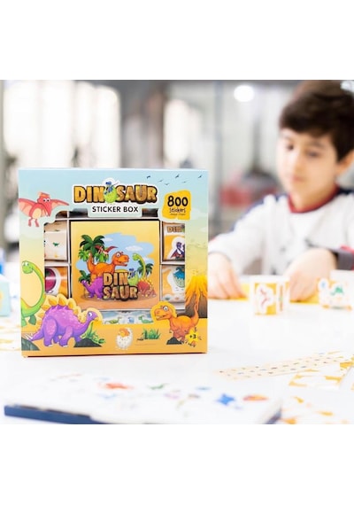 Dinosaur Sticker Box 800 Parça Eğitici Dinozor Temalı Çıkartma, Not Defteri Ve Origami Seti