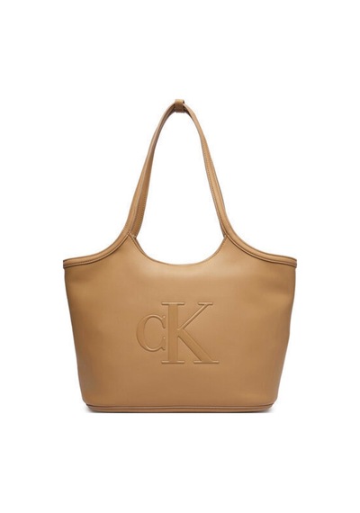 Calvin Klein Kadın Marka Logolu Düz Deri Kısa Askılı Kahverengi1 Çanta-15769