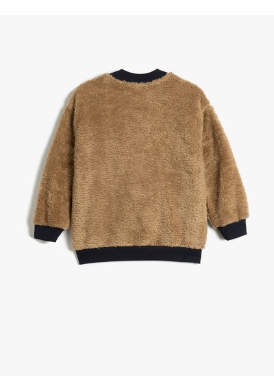 Koton Peluş Sweatshirt Yarım Fermuarlı Bisiklet Yaka Cep Detaylı Uzun Kollu Kahverengi 5wkb10493tk Kahve