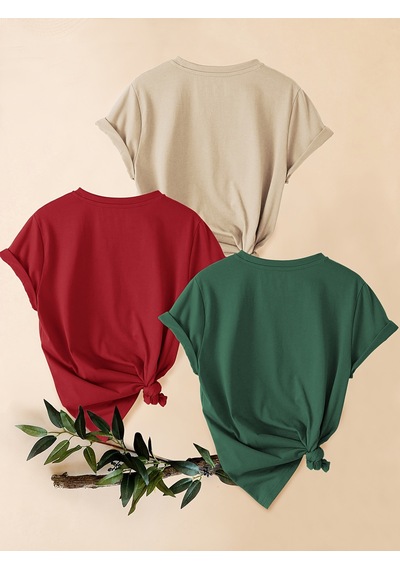 Uyguntarz Unisex Bej Kırmızı Yeşil 3'lü Tasarım Tshirt Seti Çok Renkli
