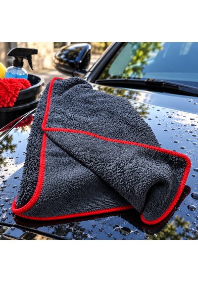 Profesyonel Mikrofiber Oto Kurulama Bezi- Kırmızı Kenarlı