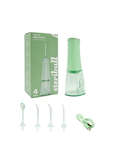 Steriball Oral Irrigator Ağız Duşu Yeşil - 4 Temizlik Modu 360 Dönebilen Başlık 0,60 Mm İnce Su Akışı Yüksek Frekanslı Su Darbesi