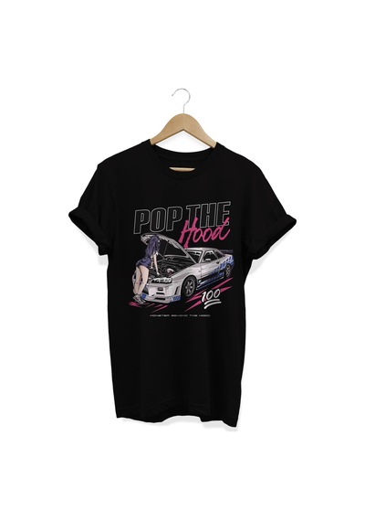 Pop The Hood Baskılı Siyah T-shirt Siyah