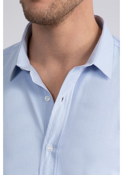 Tudors Modern Slim Fit Dar Kesim Armürlü Erkek Gömlek-22502 Mavi
