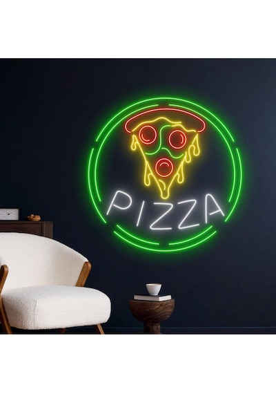 Pızza Yazılı Ve Şekilli Neon Tabela Çok Renkli