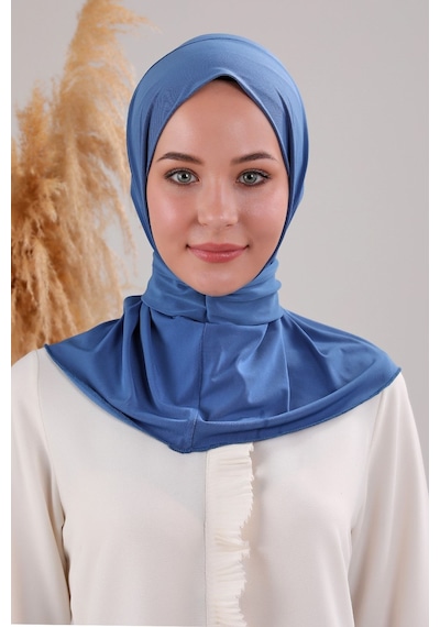 Melodi Scarf Kadın Tesettür Pratik Çıtçıtlı Sandy Fular Hazır Şal İndigo İndigo