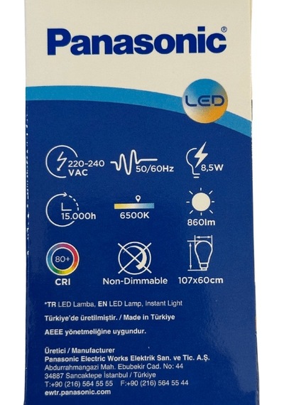 Panasonic 8,5w 60w 6500k Beyaz Işık E27 Duylu Led Ampul 10 Adet