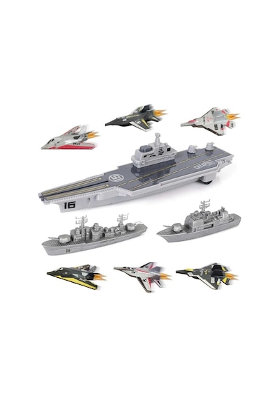 Oyuncak Uçaklı Savaş Gemisi Askeri Kruvazör 9 Parça Uçak Fırlatır Gemi Destroyer Kruvazör Jet Uçağı